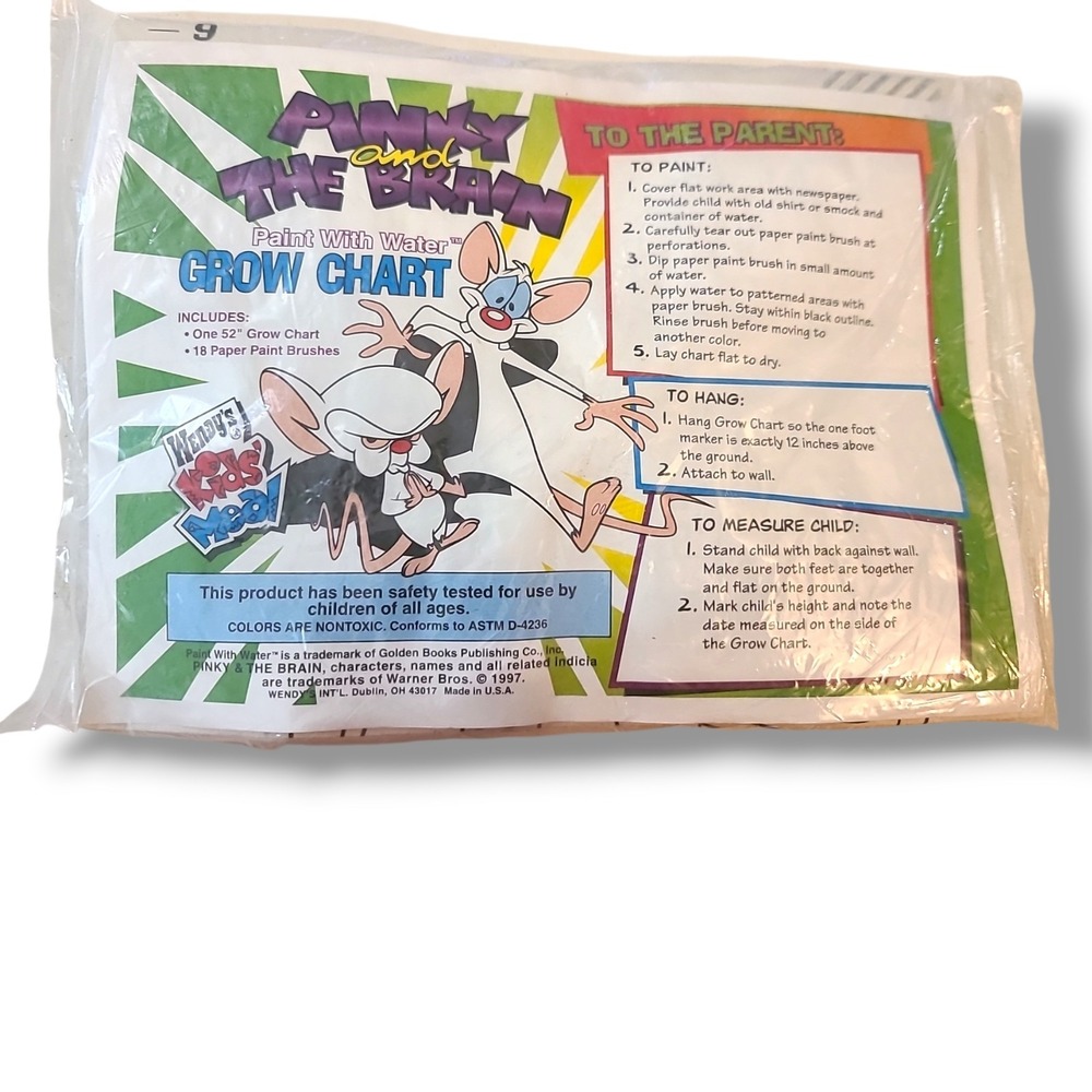 ORIGINAL SEALED 1997 PINKY AND THE BRAIN GROW CHART NIP WENDY'S TOY ANIMANIACS